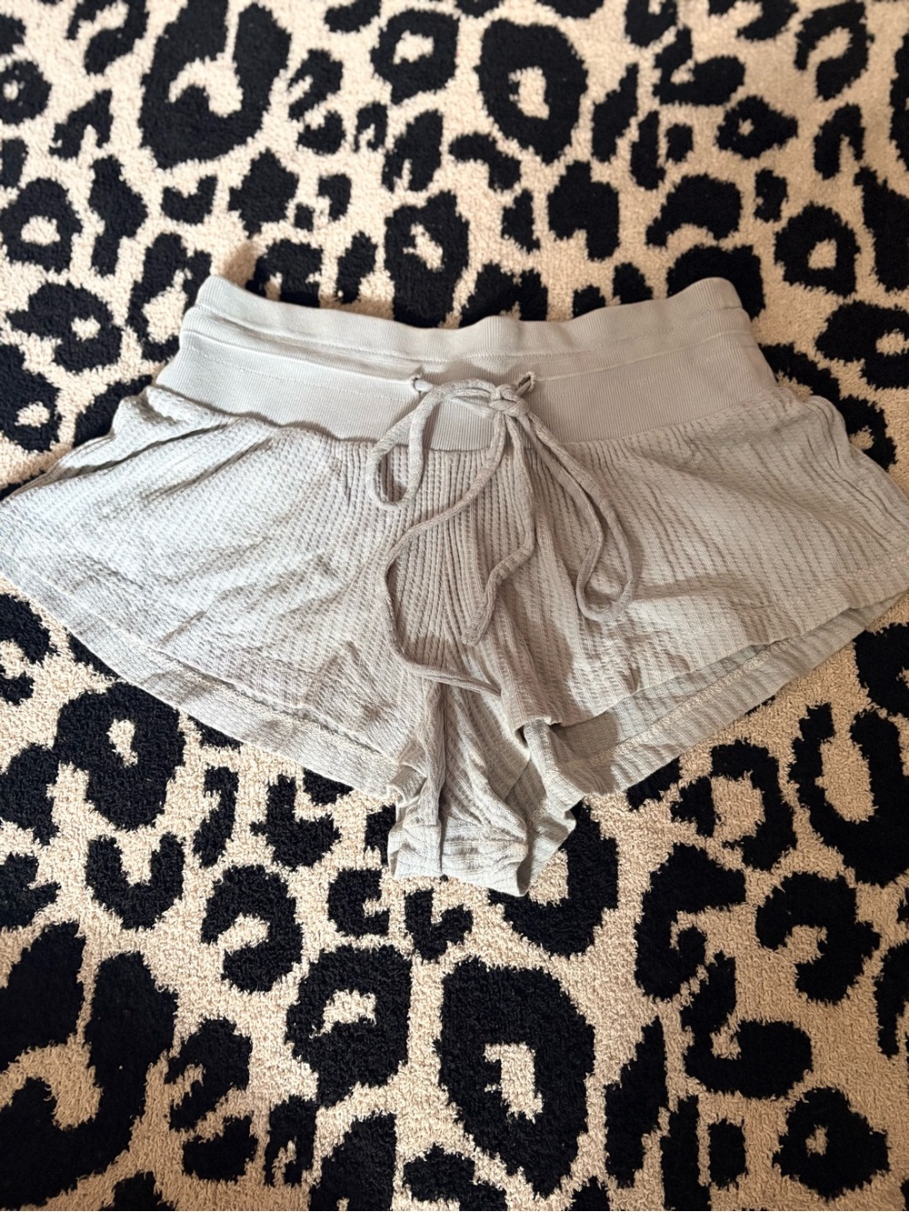 Women's Light Blue Ribbed Drawstring Shorts
